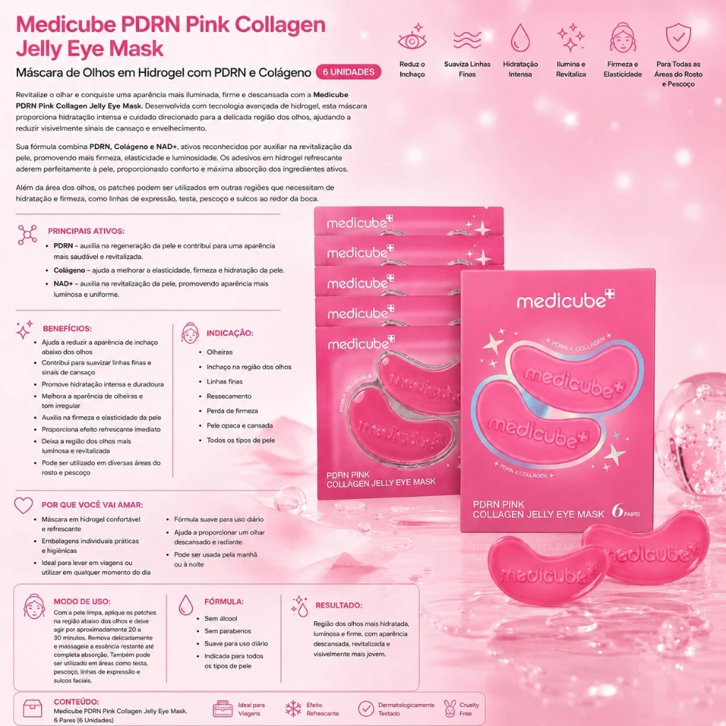 Medicube PDRN Pink Collagen Jelly Eye Mask (6 Unidades) - Imagem 3