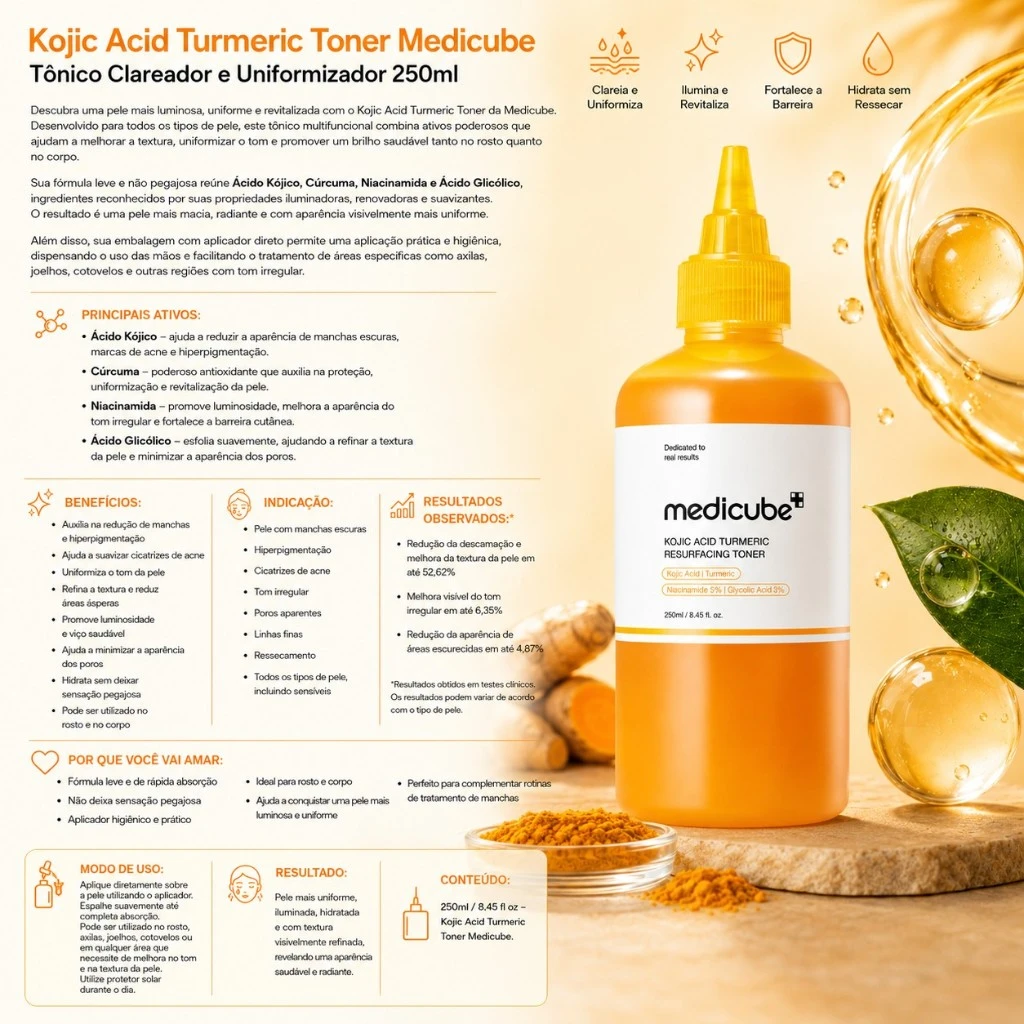 Medicube Kojic Acid Turmeric Toner – Tônico Clareador e Uniformizador 250ml - Imagem 3