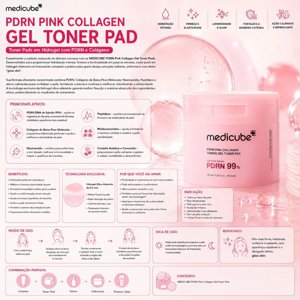 Medicube PDRN Pink Collagen Gel Toner Pad – Toner Pads em Hidrogel com PDRN e Colágeno - Imagem 3