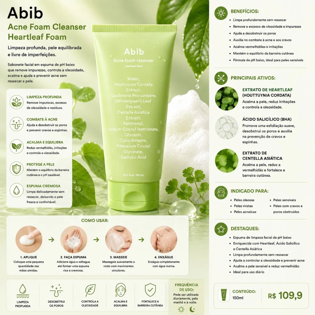 Abib Acne Foam Cleanser Heartleaf Foam – 150ml - Imagem 3