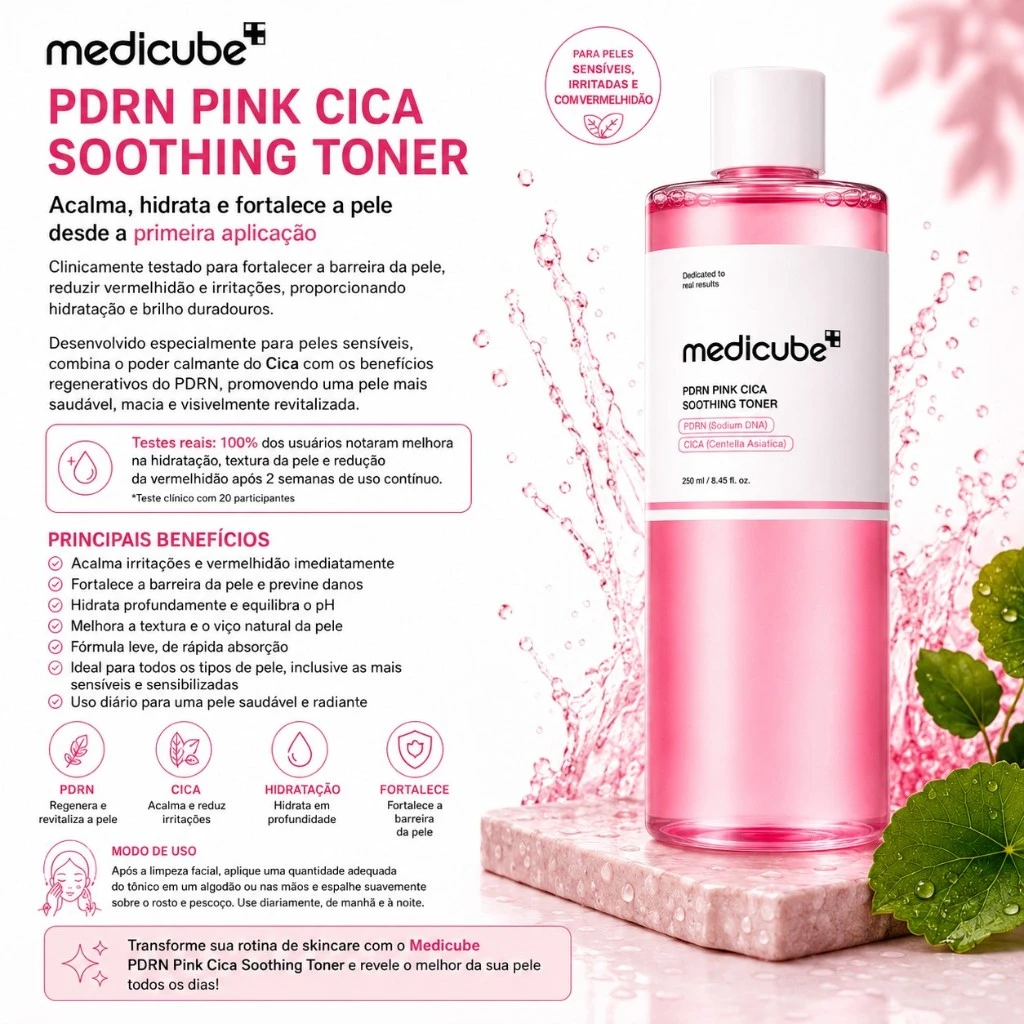 Medicube PDRN Pink Cica Soothing Toner - Tônico Facial Calmante 250ml - Imagem 3