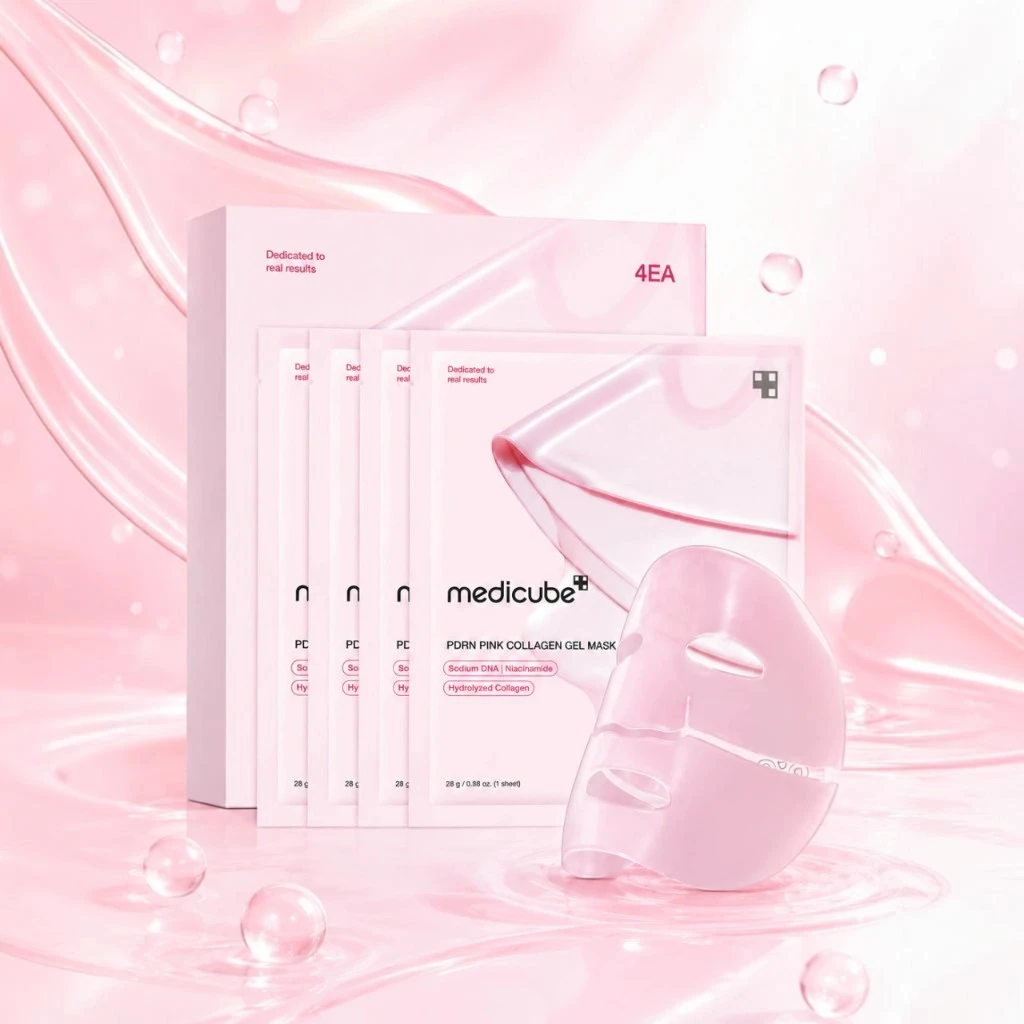 Medicube PDRN Pink Collagen Gel Mask – Máscara Facial Hidrogel com PDRN e Colágeno (4 Unidades)
