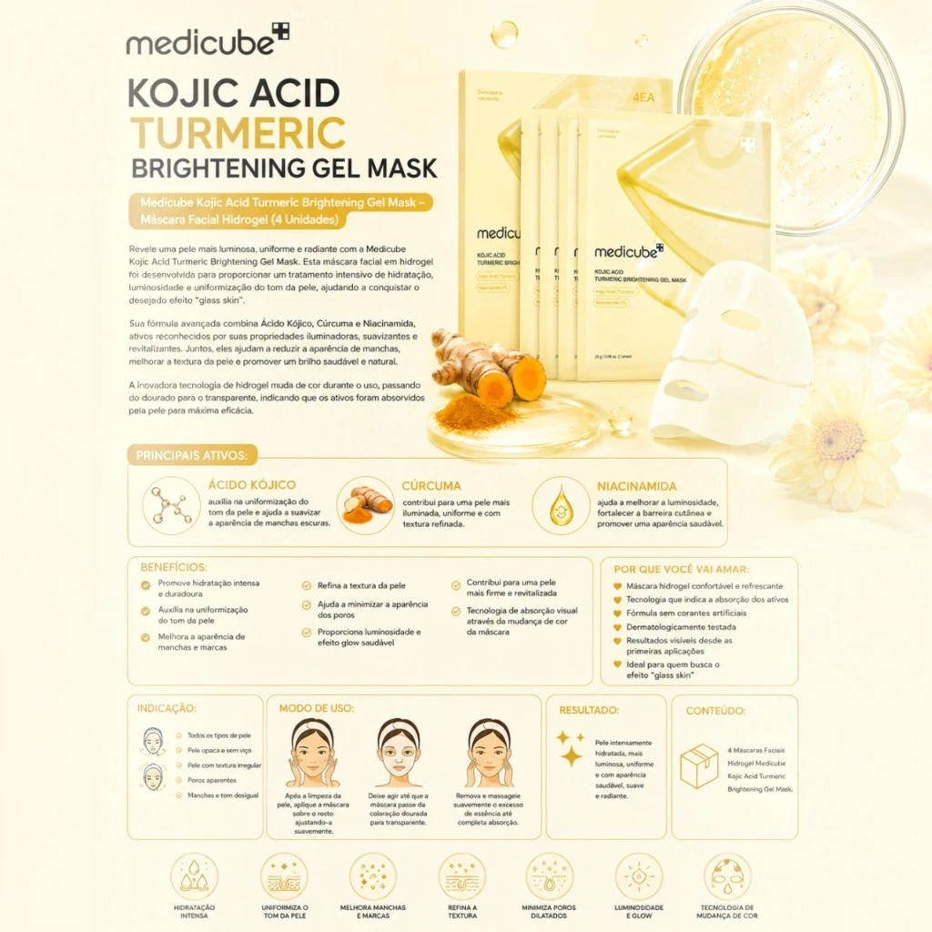 Medicube Kojic Acid Turmeric Brightening Gel Mask – Máscara Facial Hidrogel (4 Unidades) - Imagem 3