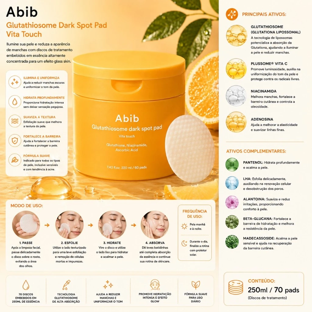 Abib Glutathiosome Dark Spot Pad Vita Touch – 250ml - Imagem 3