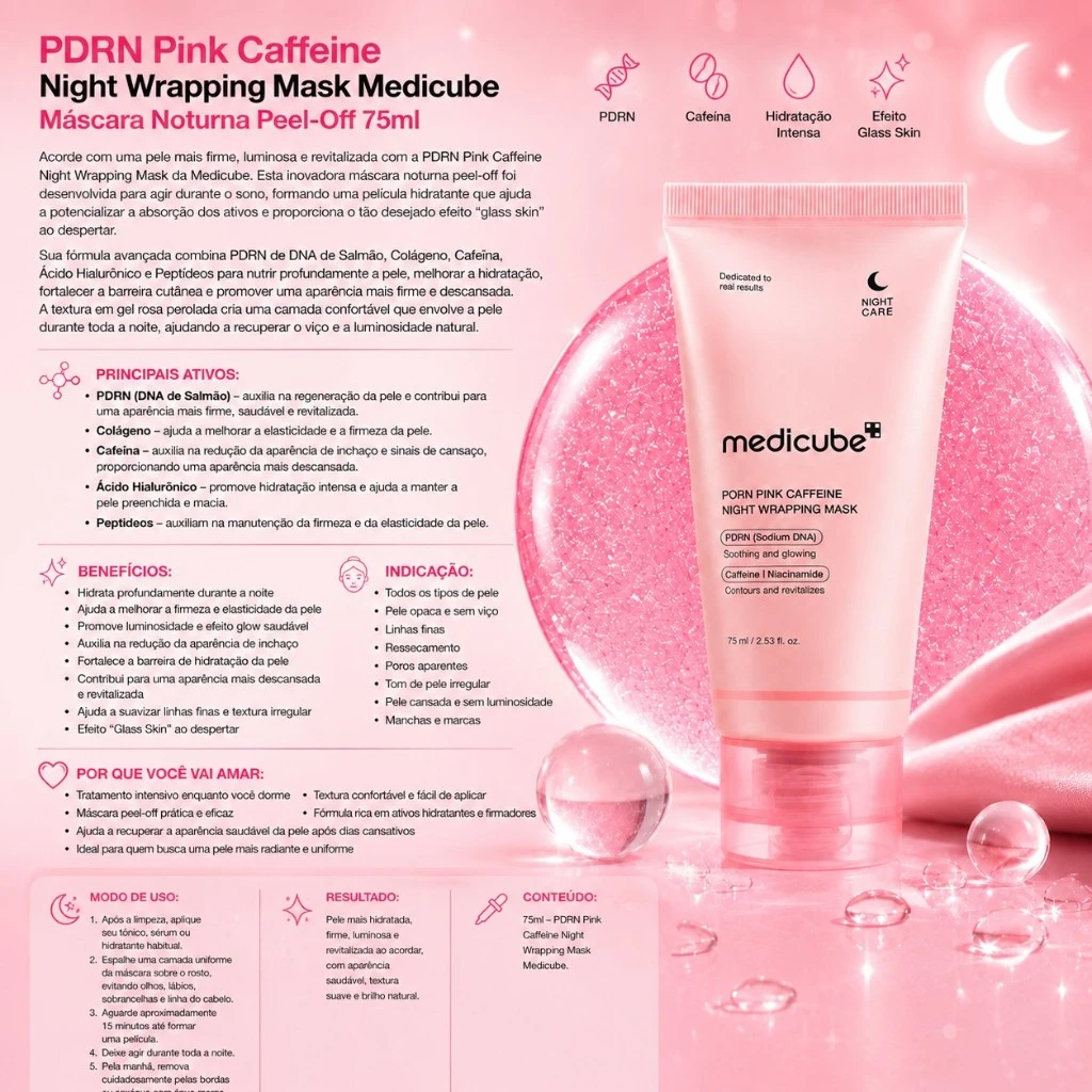 Medicube PDRN Pink Caffeine Night Wrapping Mask 75ml - Imagem 3