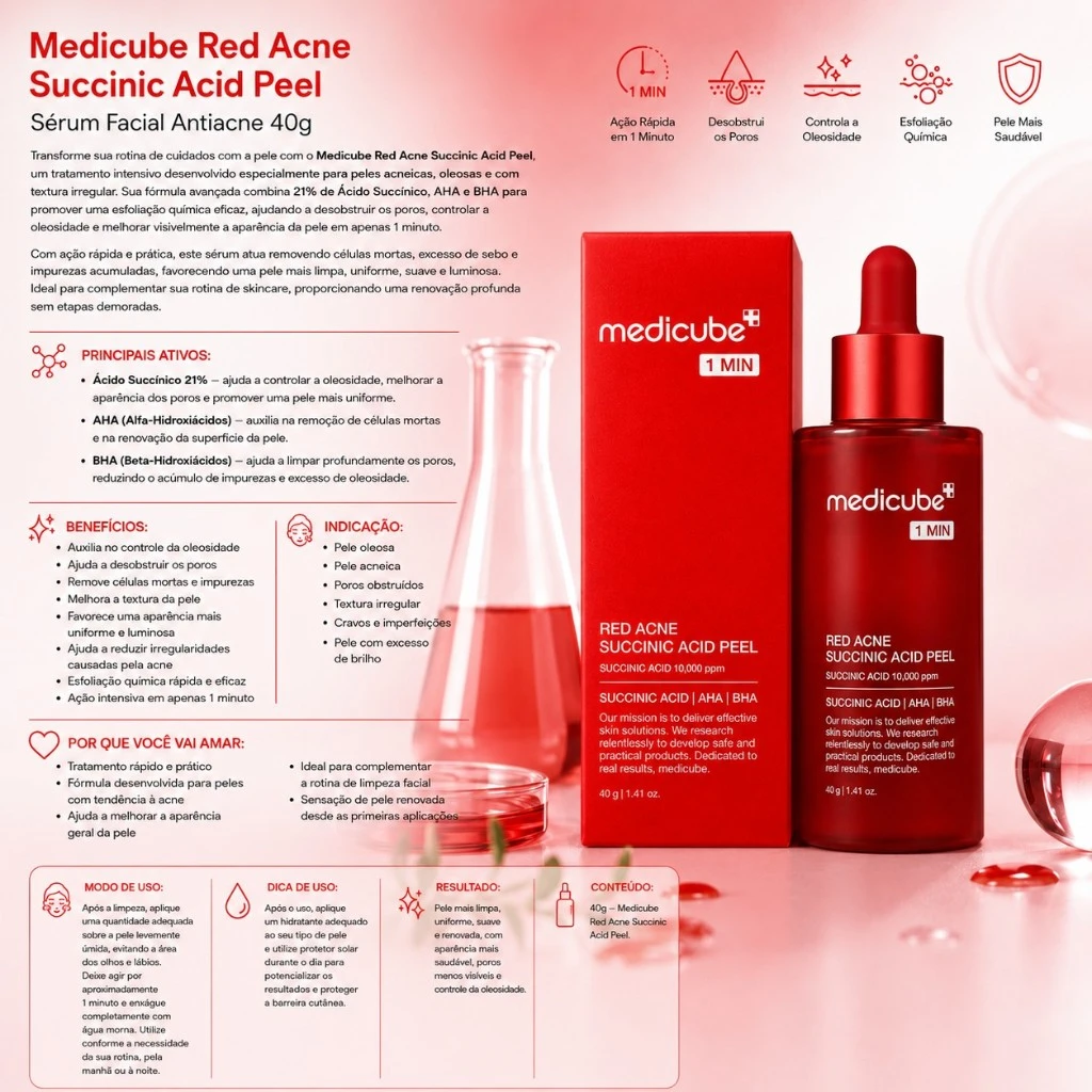 Medicube Red Acne Succinic Acid Peel – Sérum Facial Antiacne 40g - Imagem 3