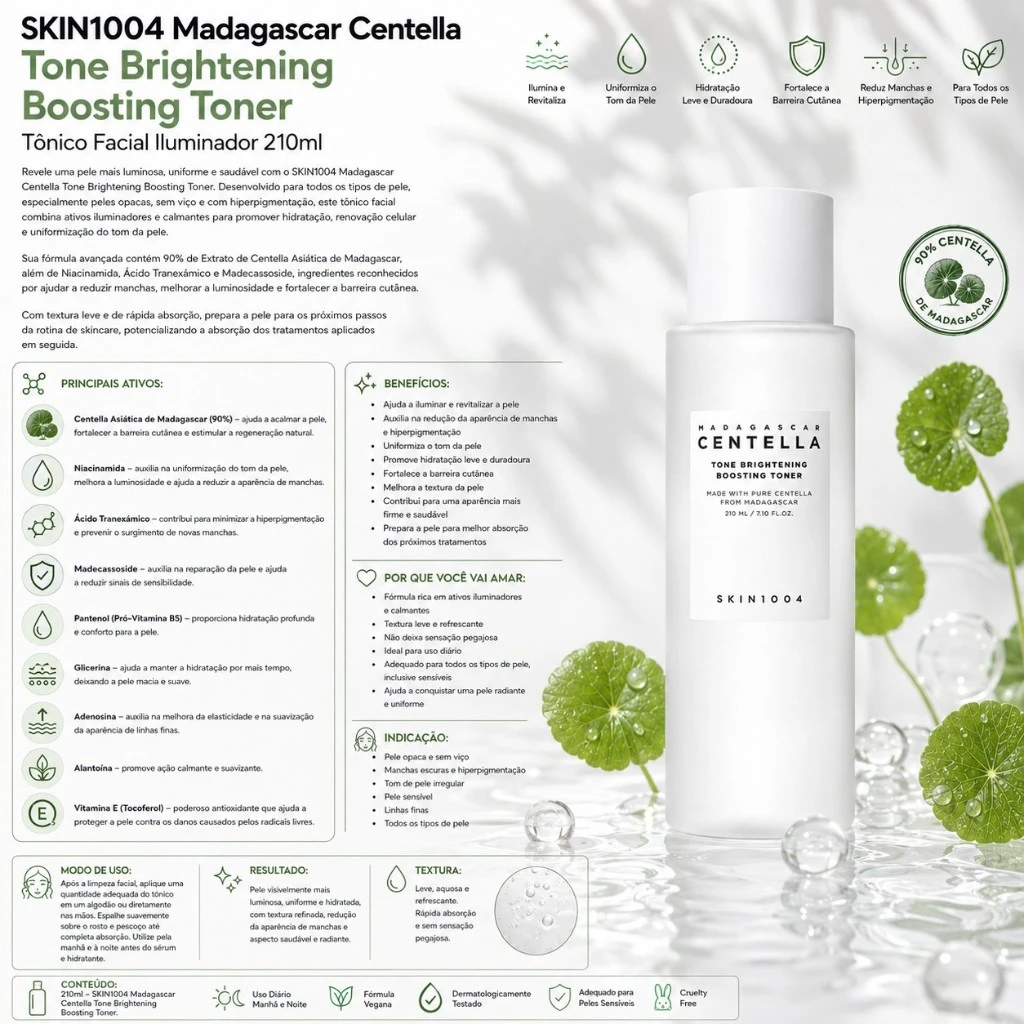 SKIN1004 Madagascar Centella Tone Brightening Boosting Toner – Tônico Facial Iluminador 210ml - Imagem 3