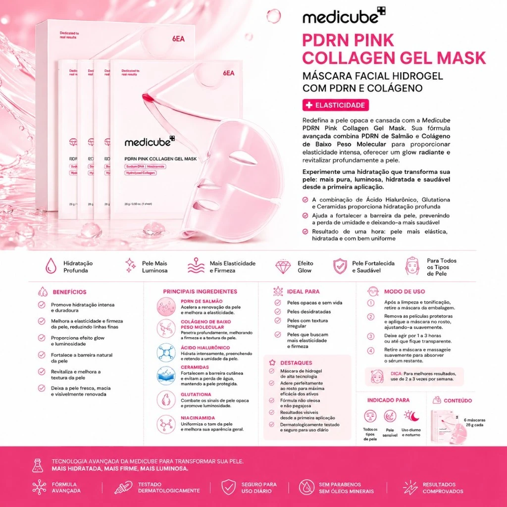 Medicube PDRN Pink Collagen Gel Mask – Máscara Facial Hidrogel com PDRN e Colágeno (4 Unidades) - Imagem 3