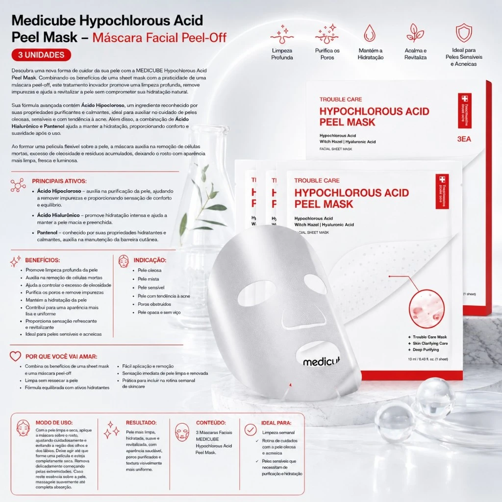 Medicube Hypochlorous Acid Peel Mask – Máscara Facial Peel-Off (3 Unidades) - Imagem 3