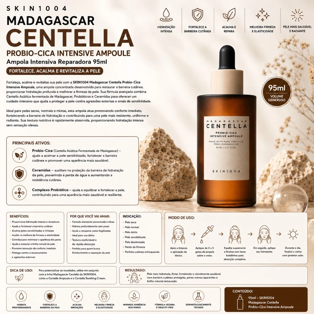SKIN1004 Madagascar Centella Probio-Cica Intensive Ampoule – Ampola Intensiva Reparadora 95ml - Imagem 3