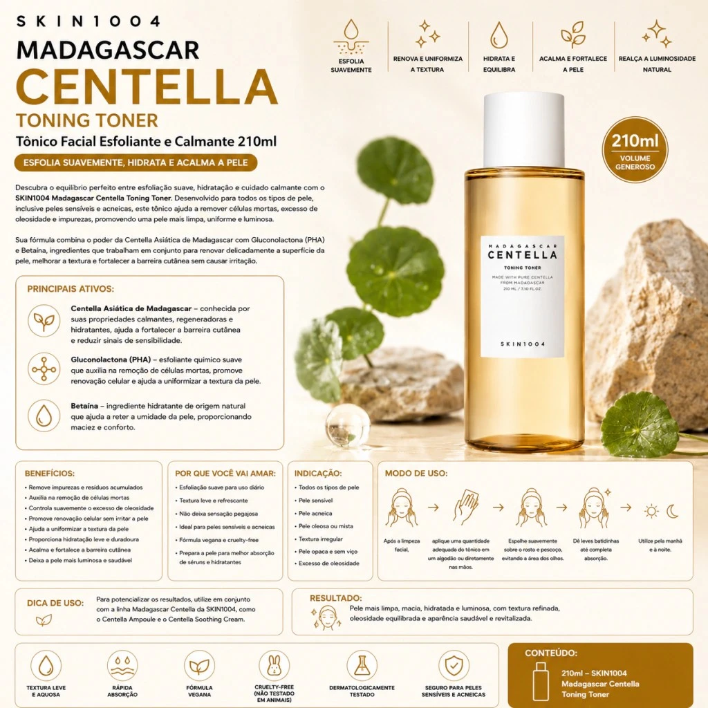 SKIN1004 Madagascar Centella Toning Toner – Tônico Facial Esfoliante e Calmante 400ml - Imagem 3
