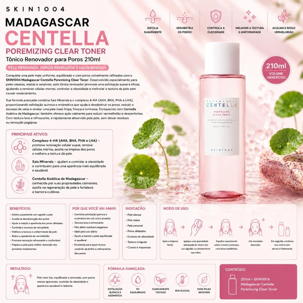 SKIN1004 Madagascar Centella Poremizing Clear Toner – Tônico Renovador para Poros 210ml - Imagem 3
