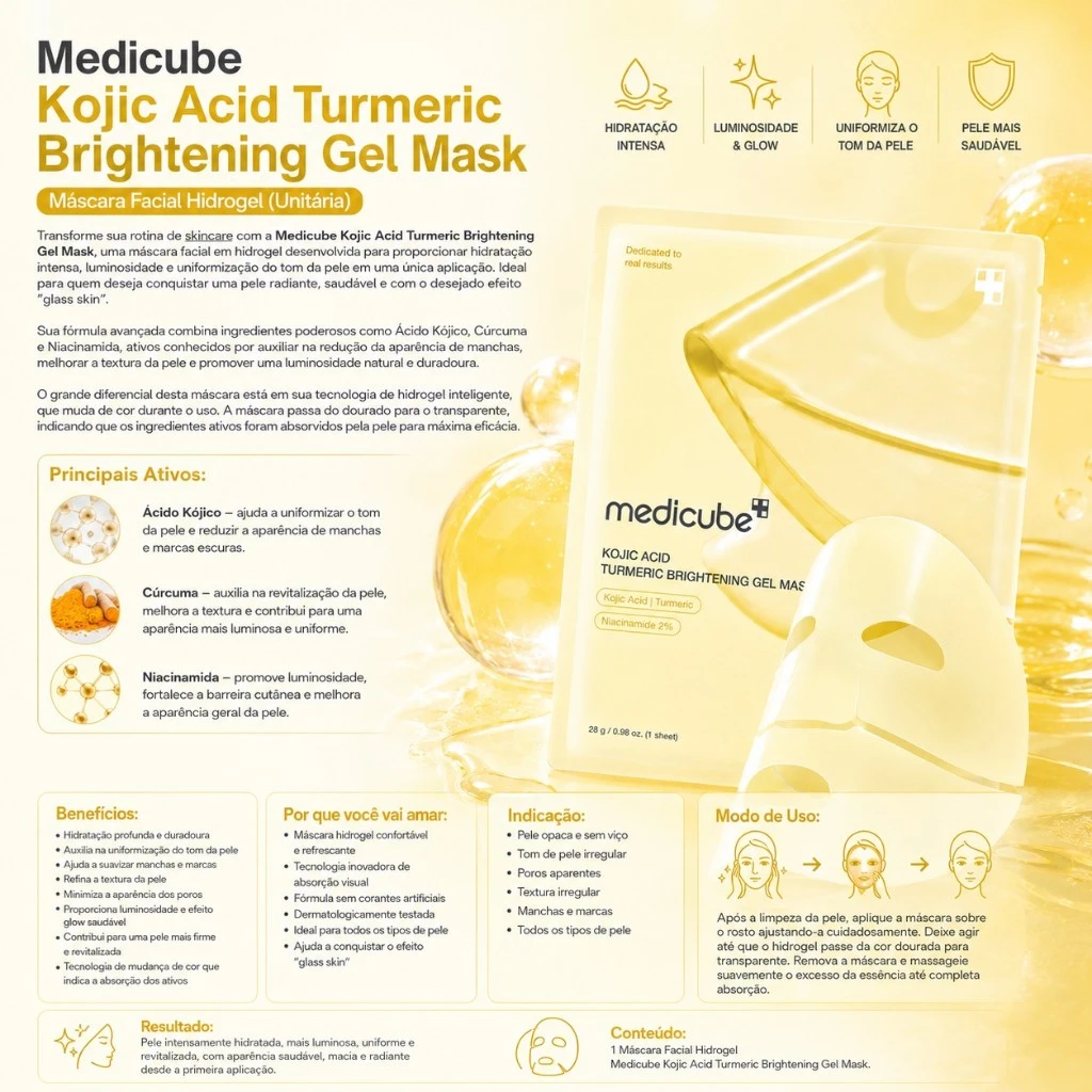 Medicube Kojic Acid Turmeric Brightening Gel Mask – Máscara Facial Hidrogel (Máscara Unitária) - Imagem 3