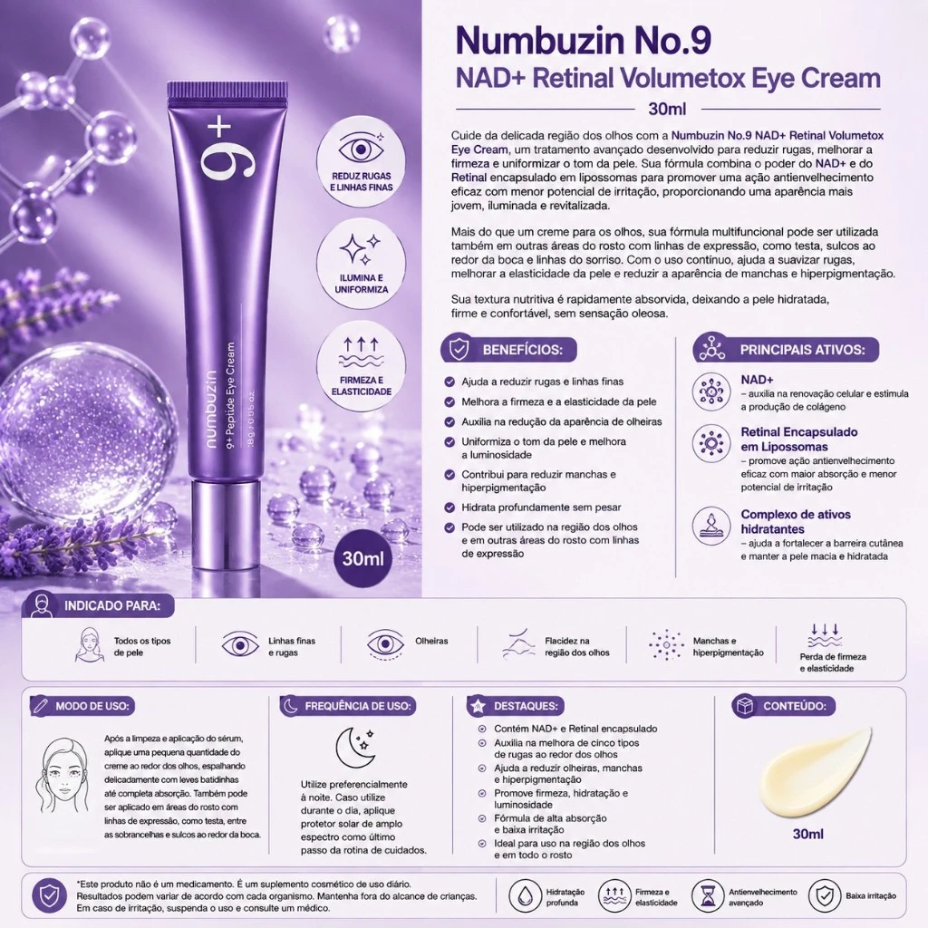 Numbuzin No.9 NAD+ Retinal Volumetox Eye Cream – 30ml - Imagem 3