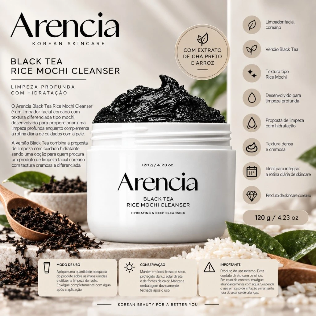 Arencia Black Tea Rice Mochi Cleanser – 120g - Imagem 2